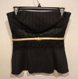 Three Pink Hearts Trixxi Woven Black Pinstripe Sleeveless Corset Top Sz M -Y2K